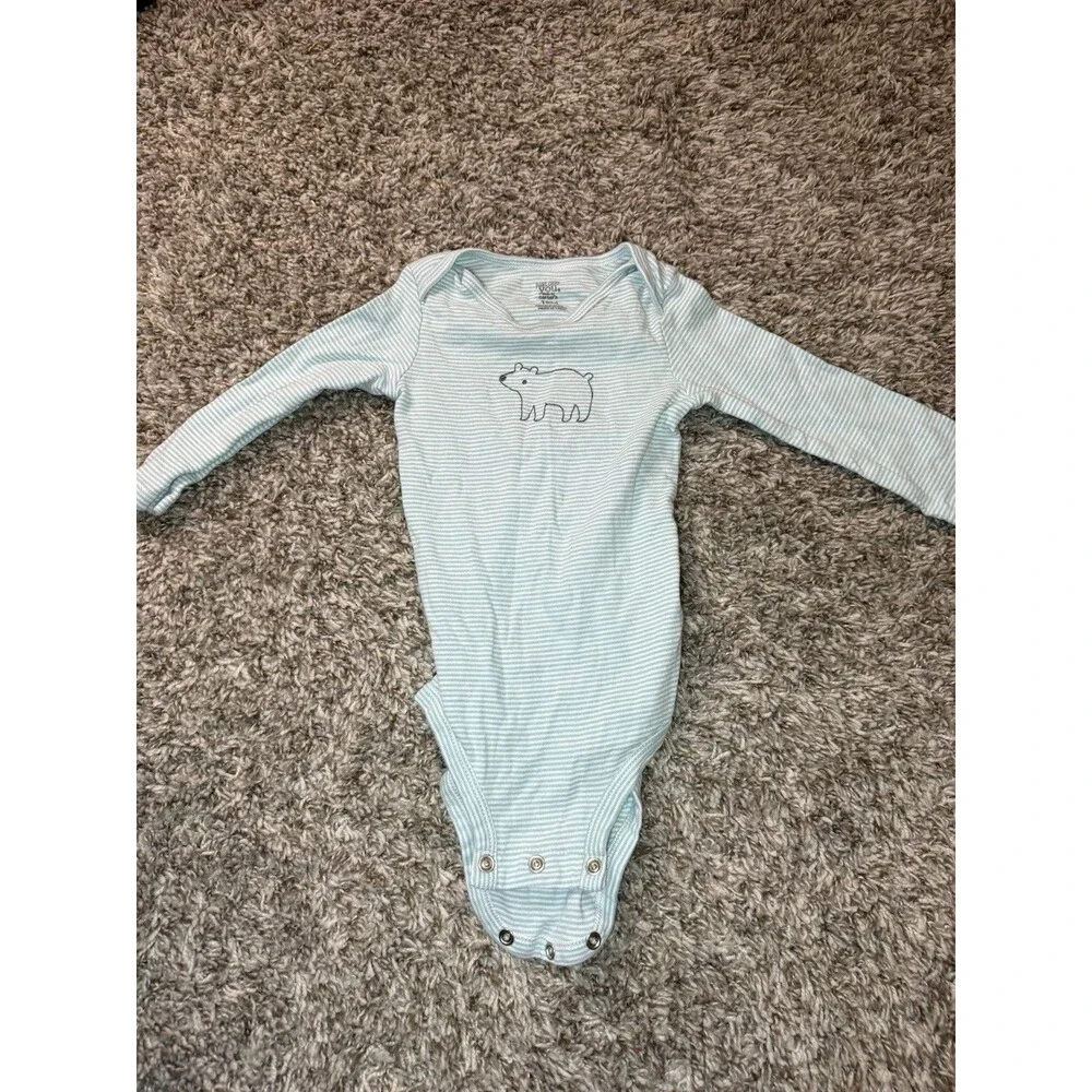 Just One You by Carter's Baby Boy 18M Long Sleeve Striped Bear Bodysuit Teal